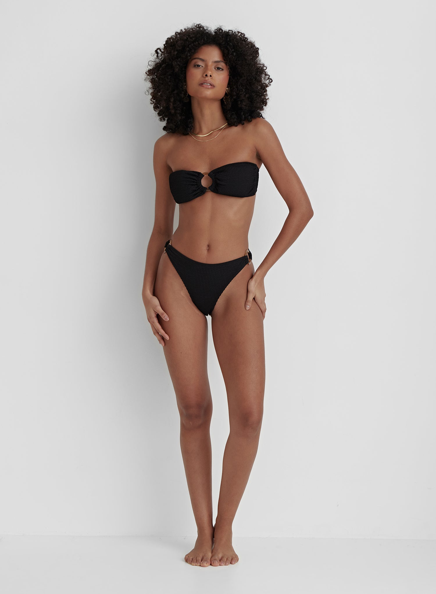 Black Crinkle Tortoiseshell Bandeau Bikini Top